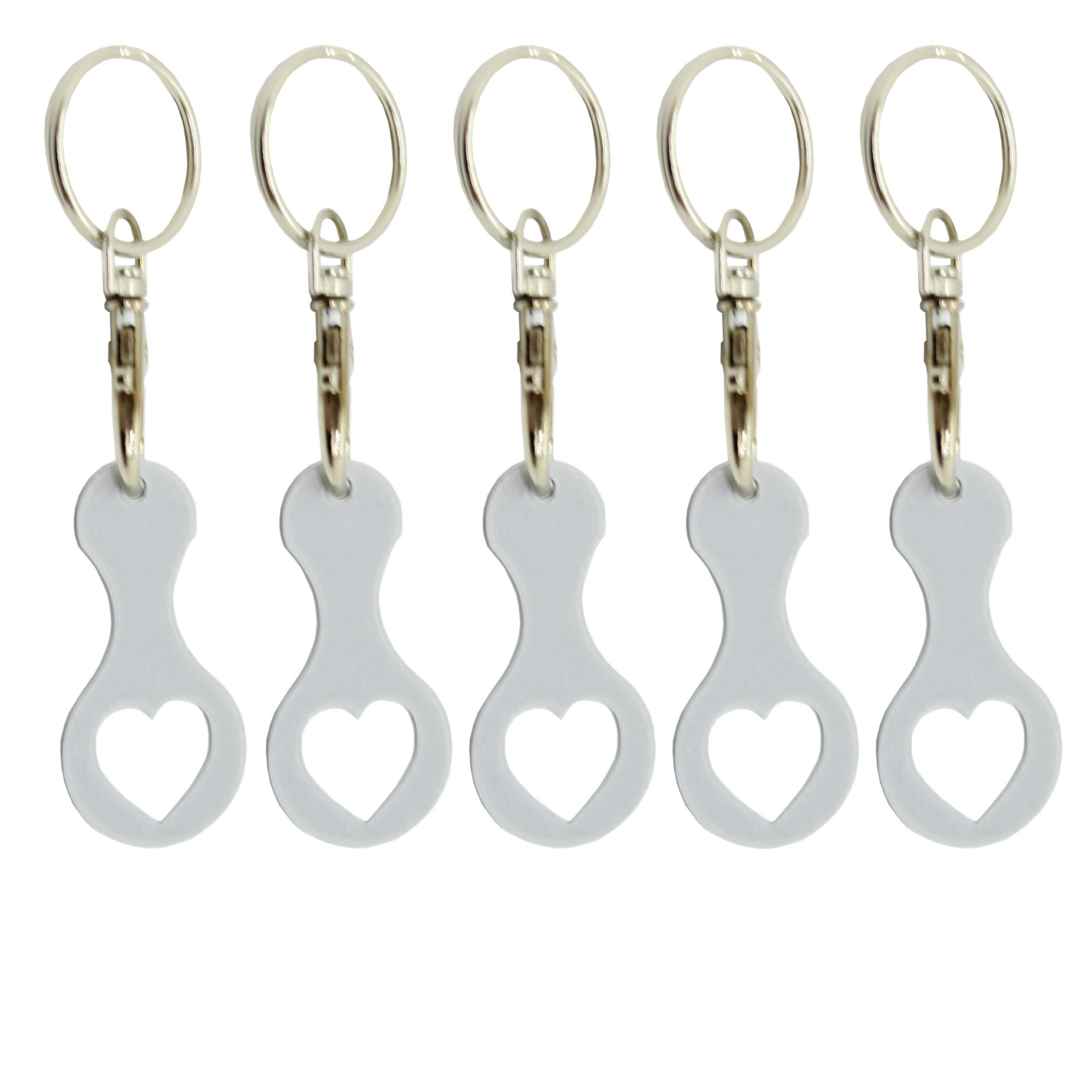 5x Einkaufswagenchip Herz Silber