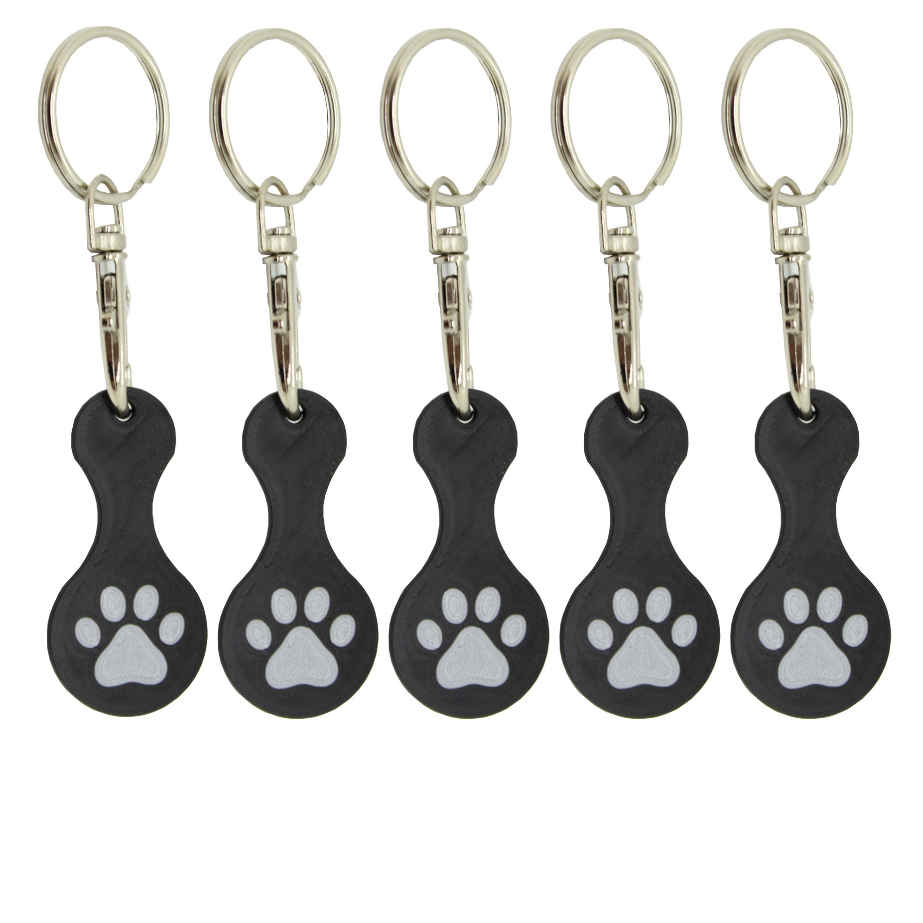 5x Einkaufswagenchip Pfote Schwarz/Silber